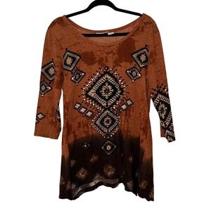 Collections Etc Boho Aztec Rust Tunic Cotton Festival‎ Earthy India Top Women M